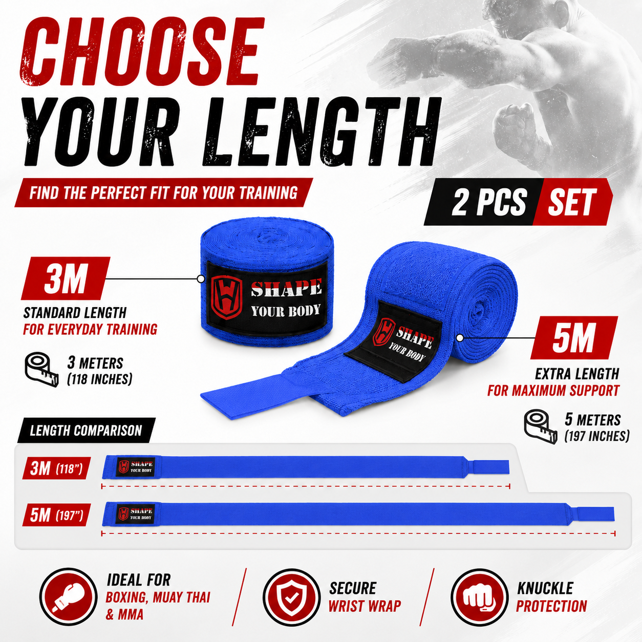 2PCS Boxing Hand Wraps 3M 5M B - đánh giá và giá Wrist Wrap Support